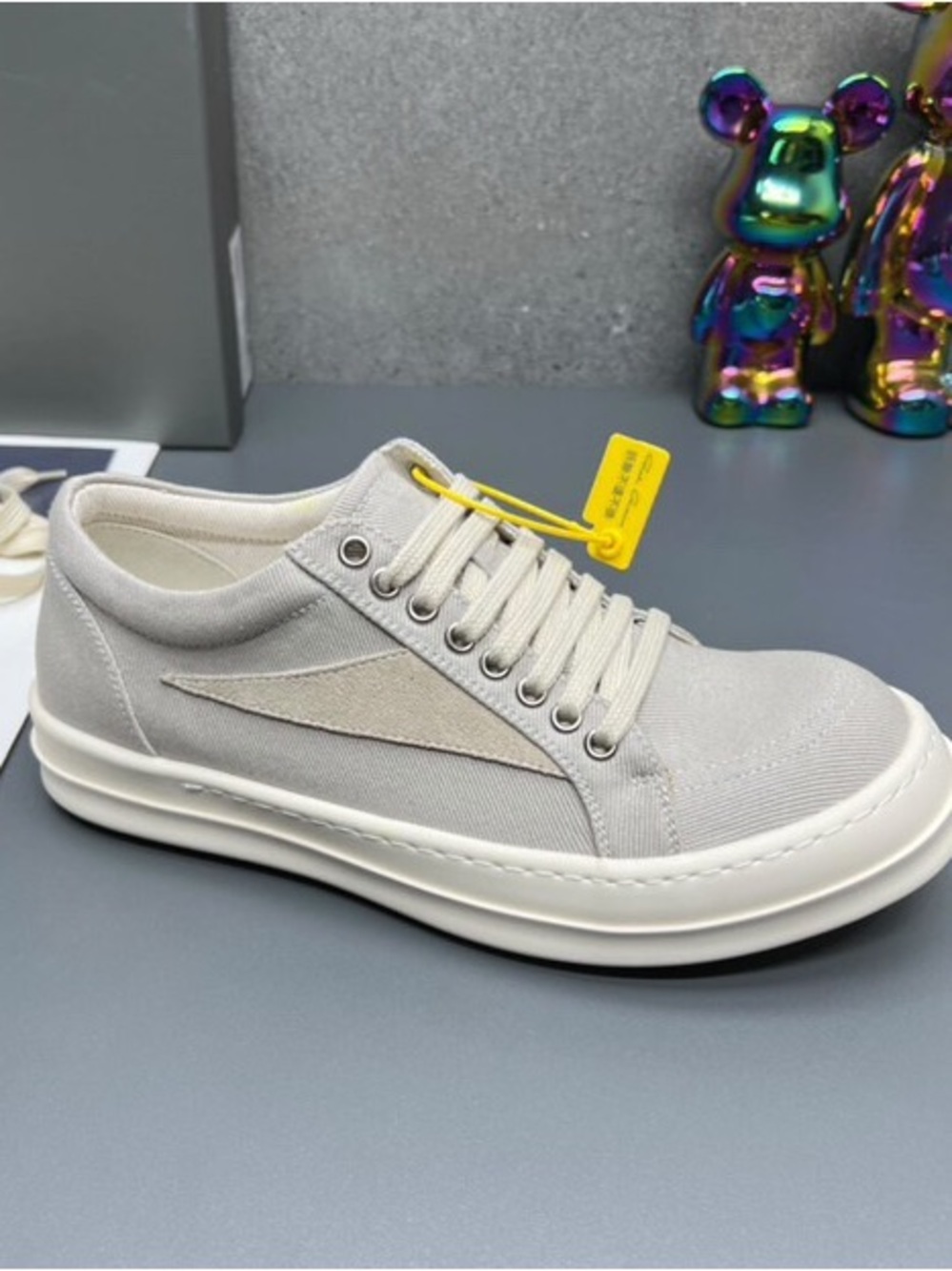 Rick Owens Low-Top Sneakers in Light Gray and Off-White